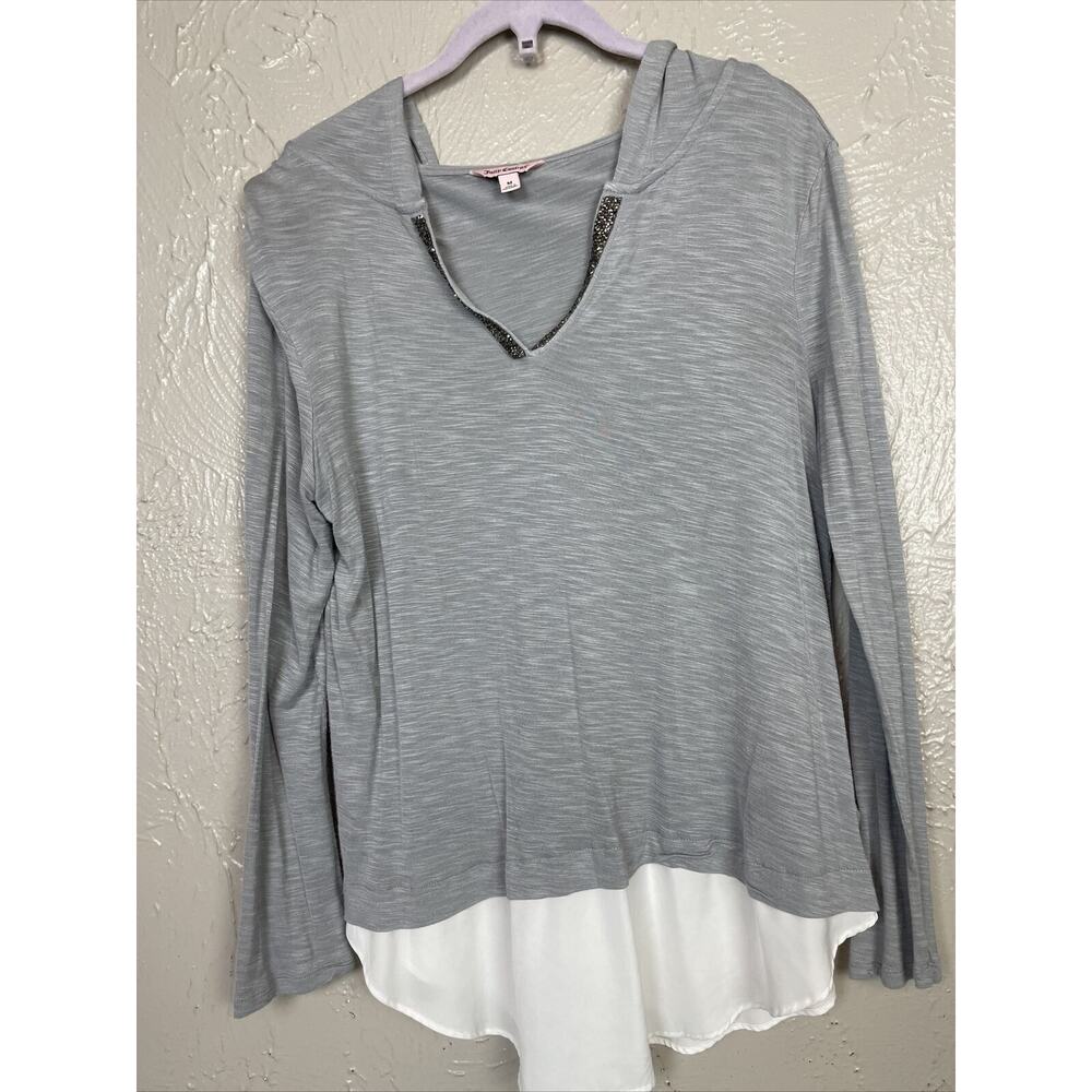 Juicy Couture Pullover Hoodie Rhinestone V-Neck Faux Blouse Shirt‎ Woman Medium